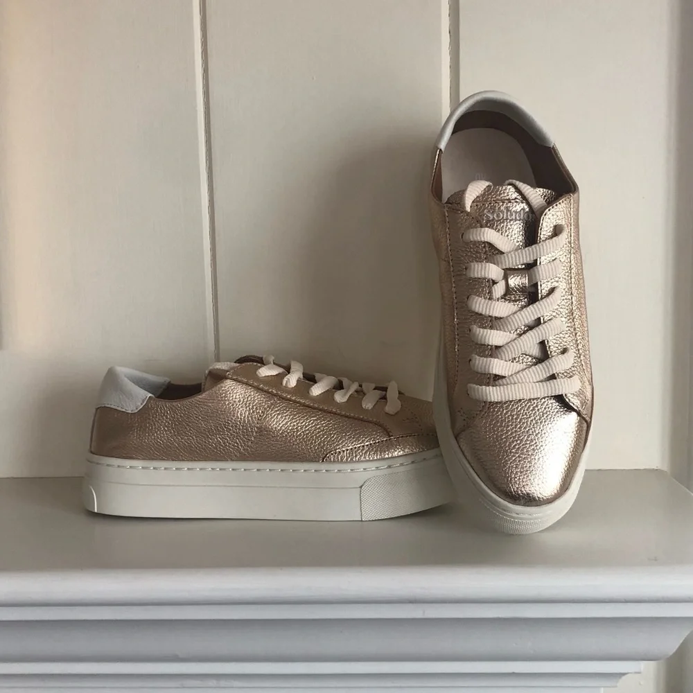NEW SOLUDOS Ibiza Platform Rose Metallic Sneakers - Picture 5 of 16